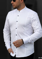 Biała koszula męska ze stójką slim fit 95% bawełna 5% lycra S-2XL pakiet 5 szt.