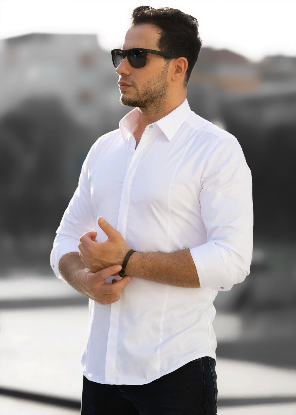 Biała koszula męska satynowa slim fit elegancka 95% bawełna M-2XL