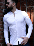 Biała koszula męska satynowa slim fit elegancka 95% bawełna M-2XL