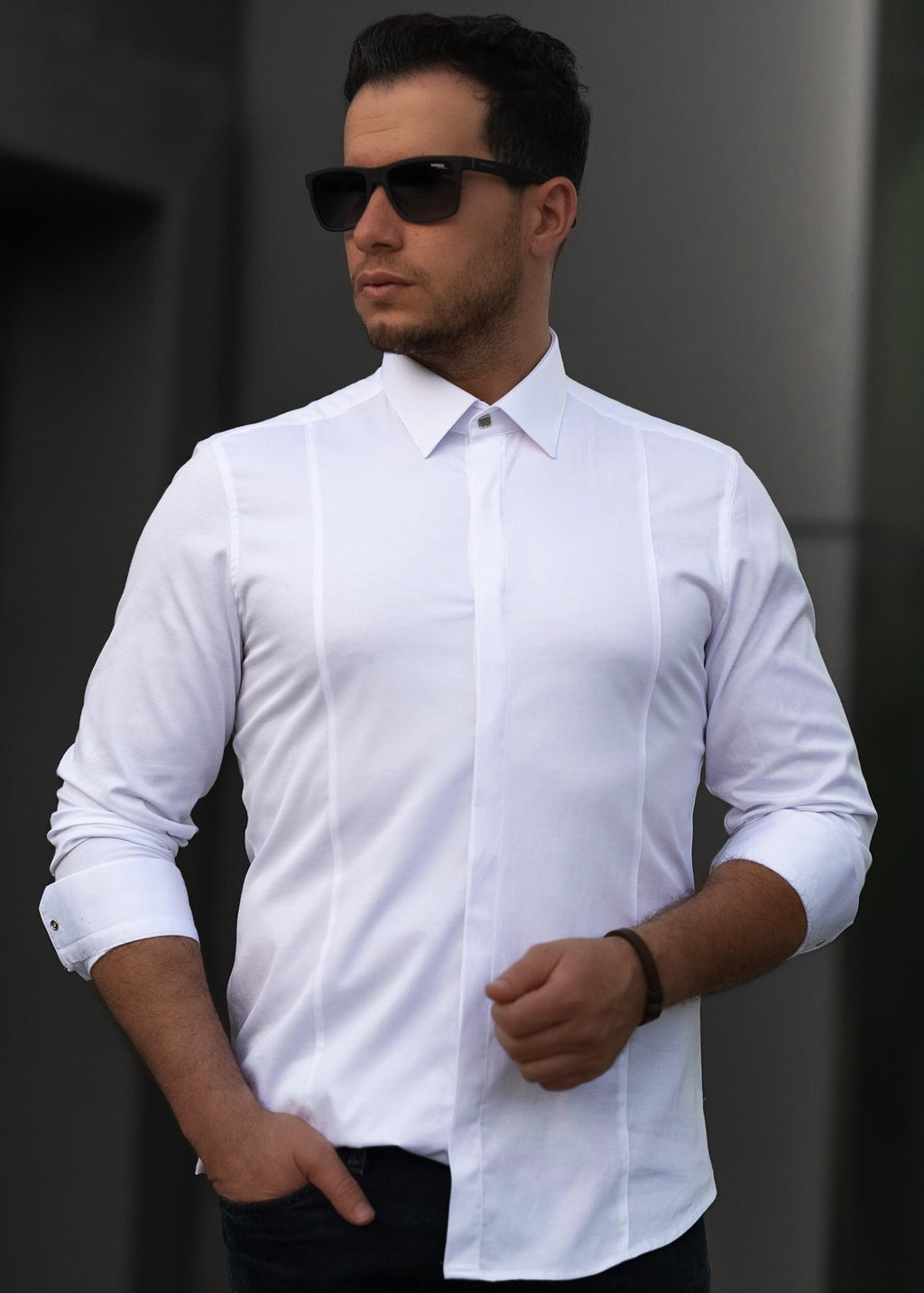Biała koszula męska satynowa slim fit elegancka 95% bawełna M-2XL