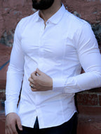Biała koszula męska satynowa slim fit elegancka 95% bawełna M-2XL