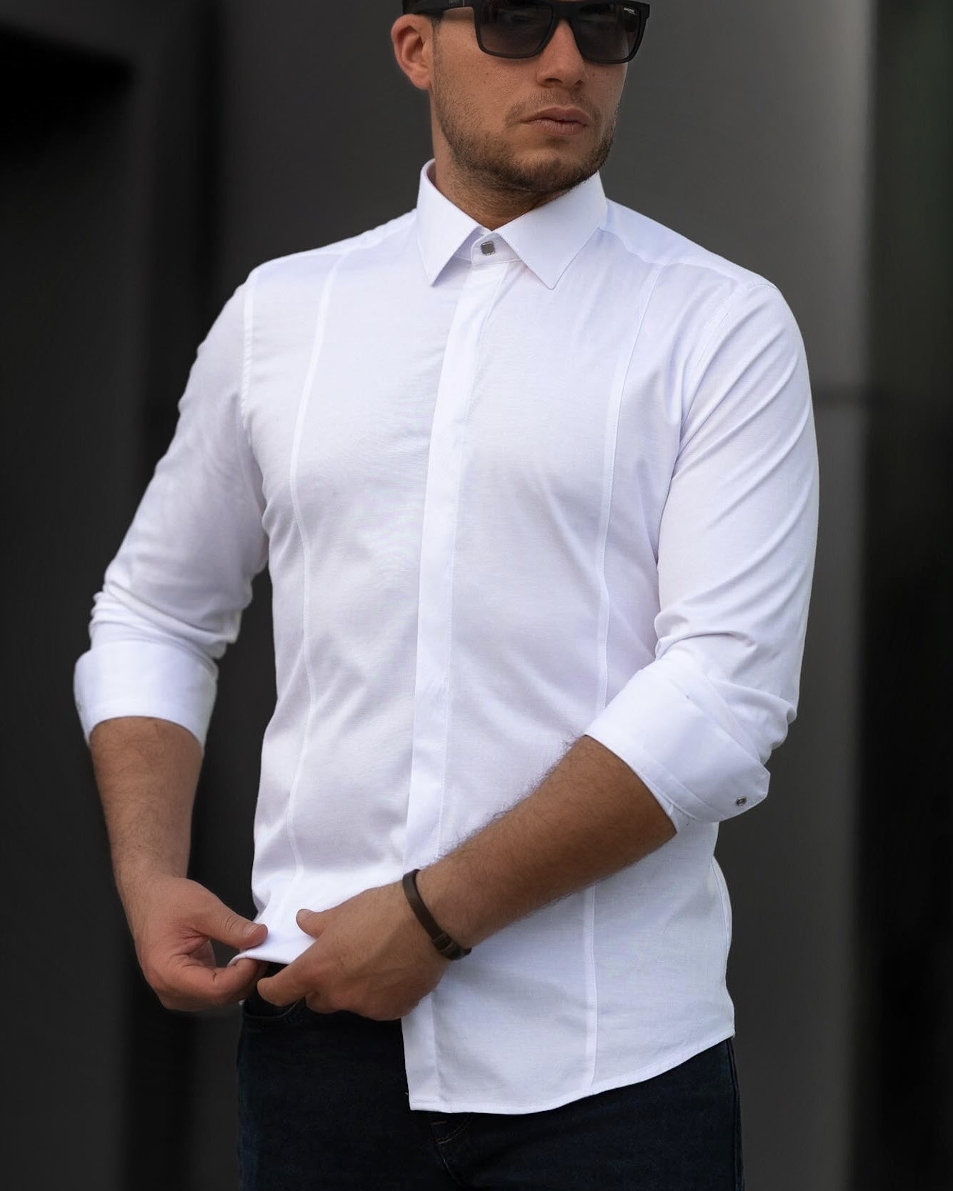 Biała koszula męska satynowa slim fit elegancka 95% bawełna M-2XL