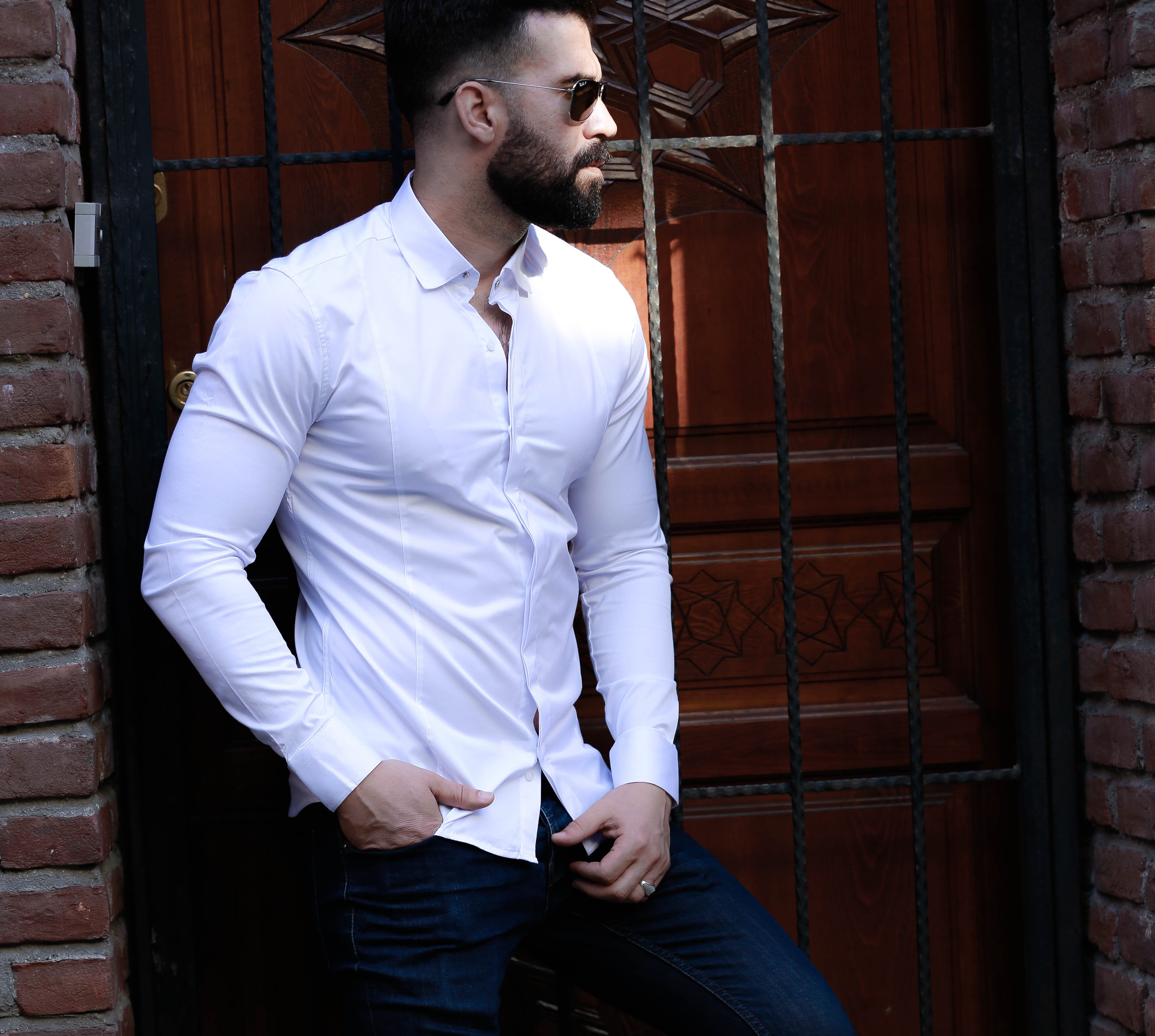 Biała koszula męska satynowa slim fit elegancka 95% bawełna M-2XL