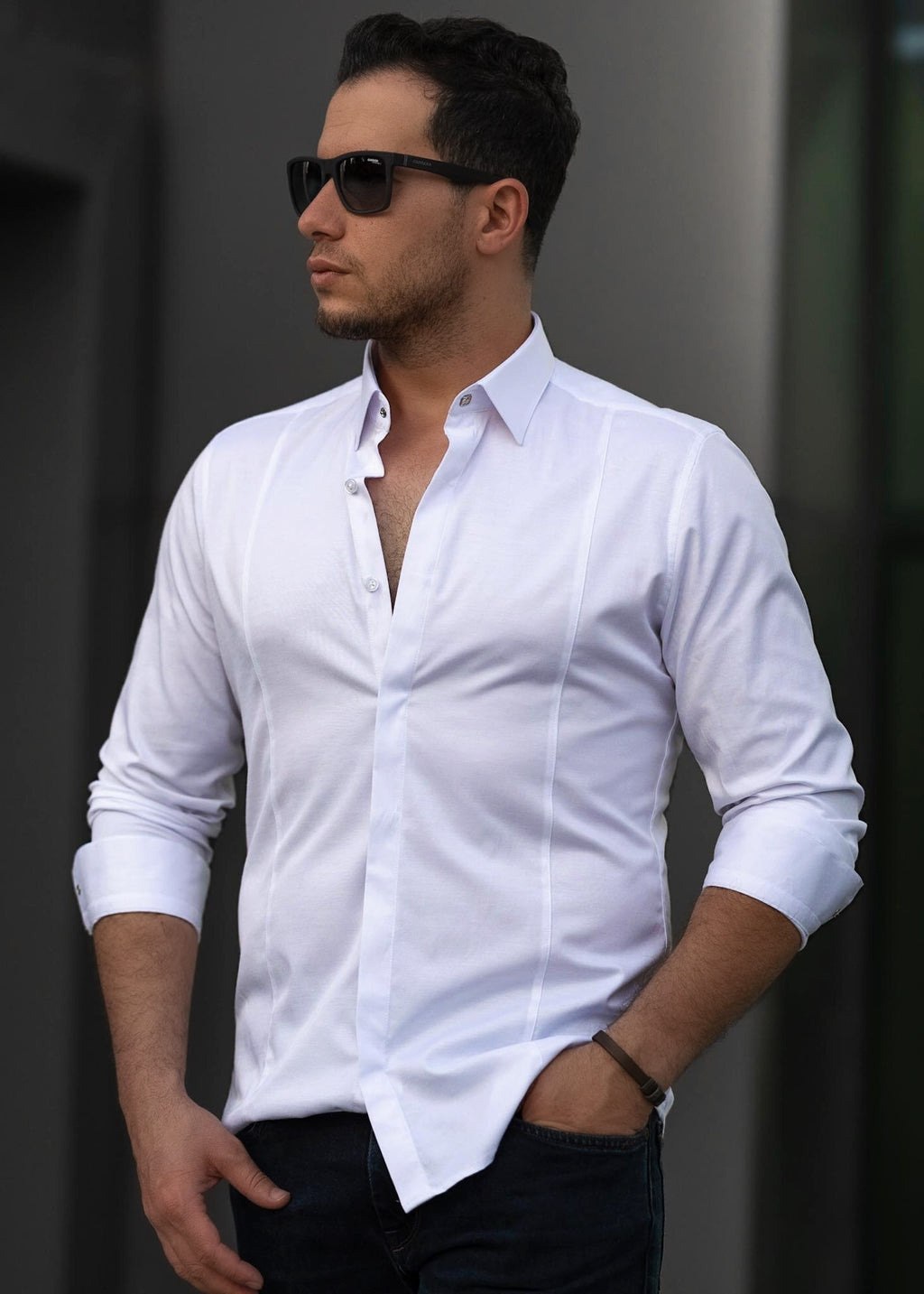 Biała koszula męska satynowa slim fit elegancka 95% bawełna M-2XL