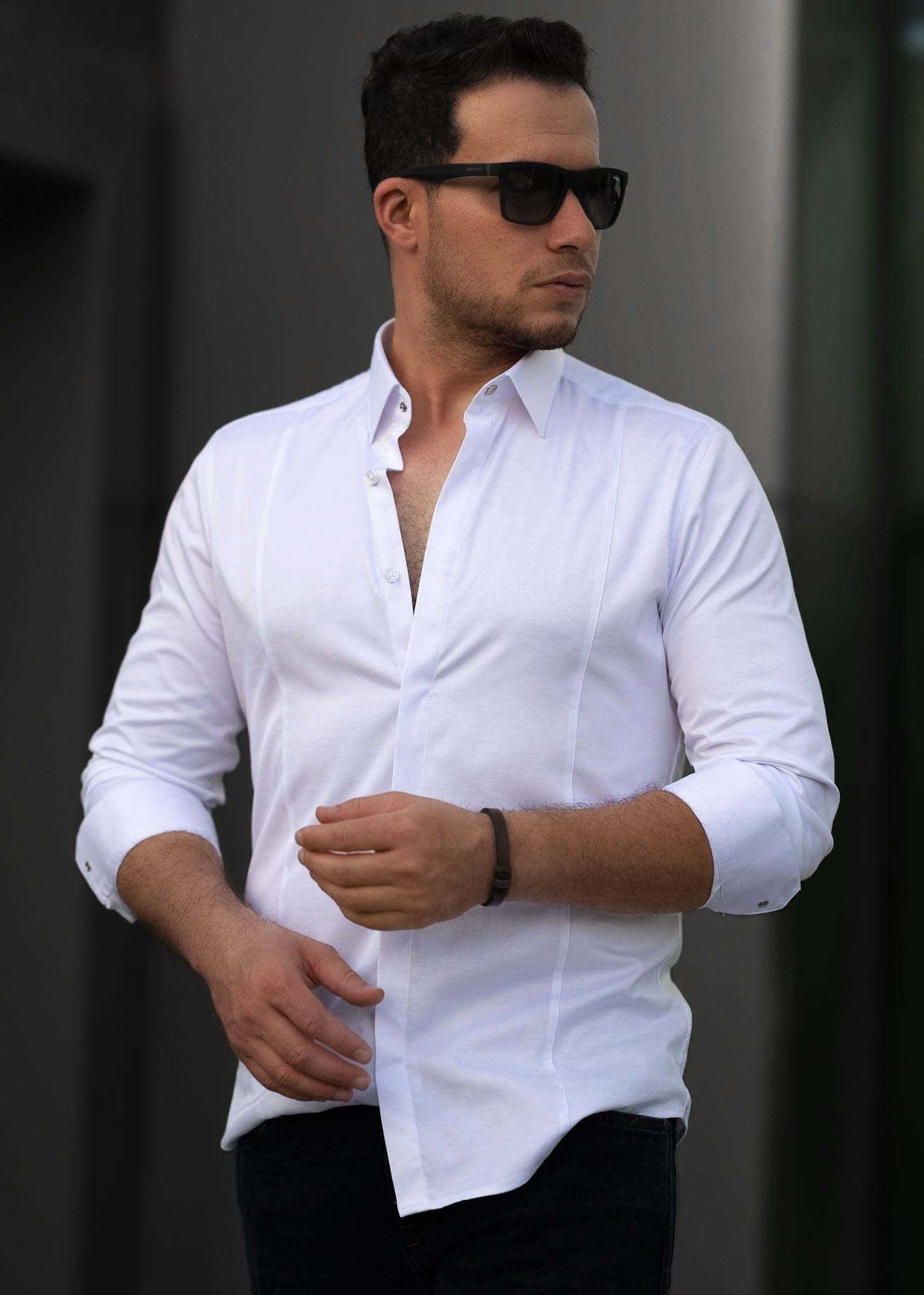 Biała koszula męska satynowa slim fit elegancka 95% bawełna M-2XL