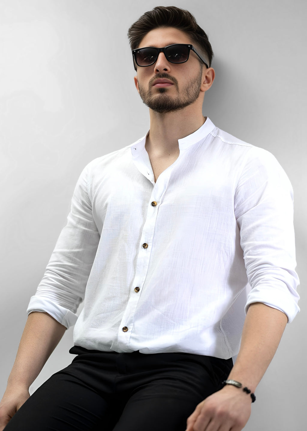Koszula męska biała ze stójką slim fit 95% bawełna 5% lycra S-2XL 5 szt