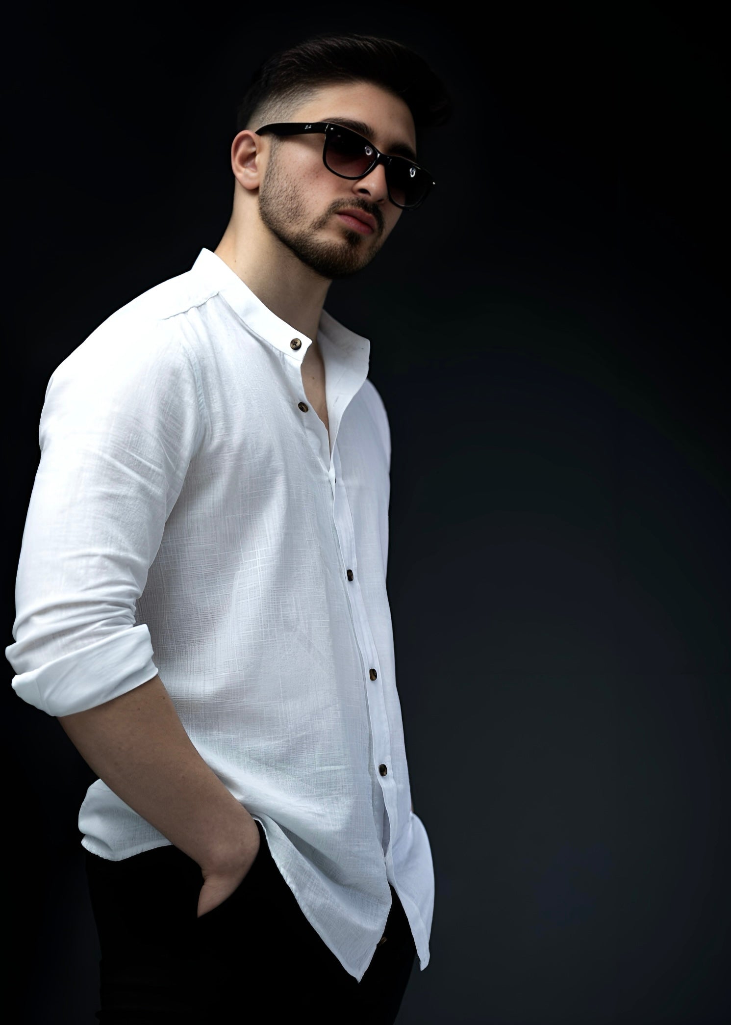 Koszula męska biała ze stójką slim fit 95% bawełna 5% lycra S-2XL 5 szt