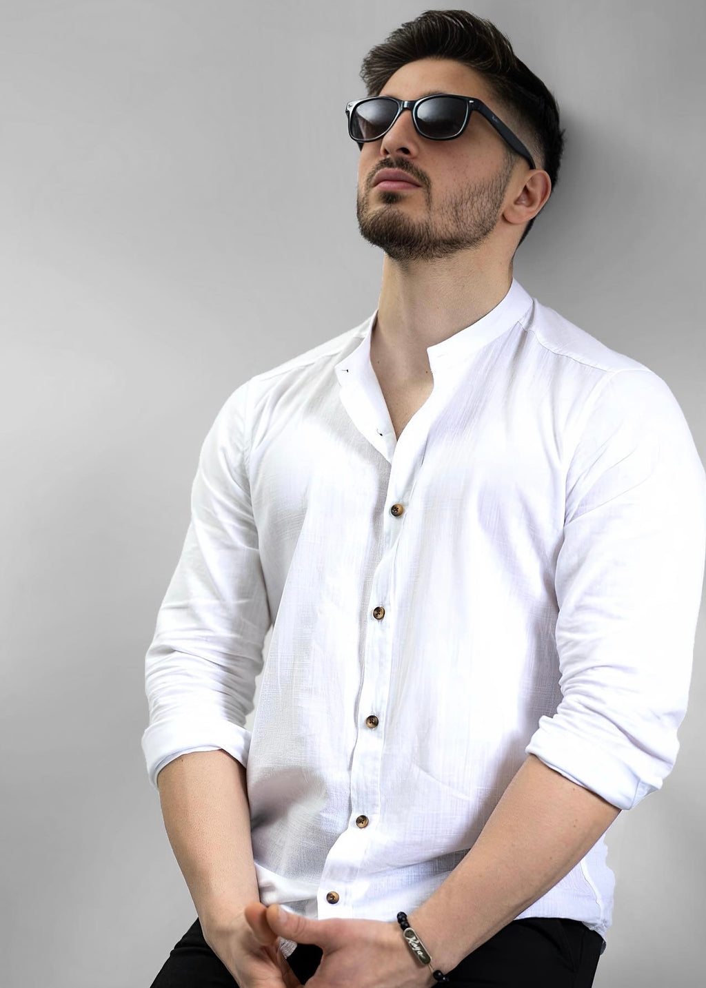 Koszula męska biała ze stójką slim fit 95% bawełna 5% lycra S-2XL 5 szt