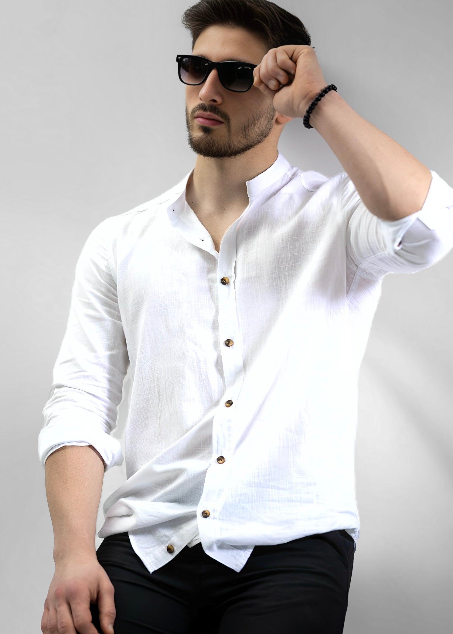 Koszula męska biała ze stójką slim fit 95% bawełna 5% lycra S-2XL 5 szt