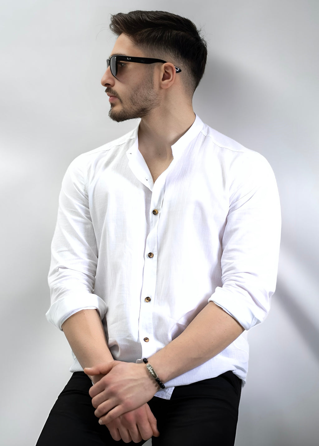 Koszula męska biała ze stójką slim fit 95% bawełna 5% lycra S-2XL 5 szt
