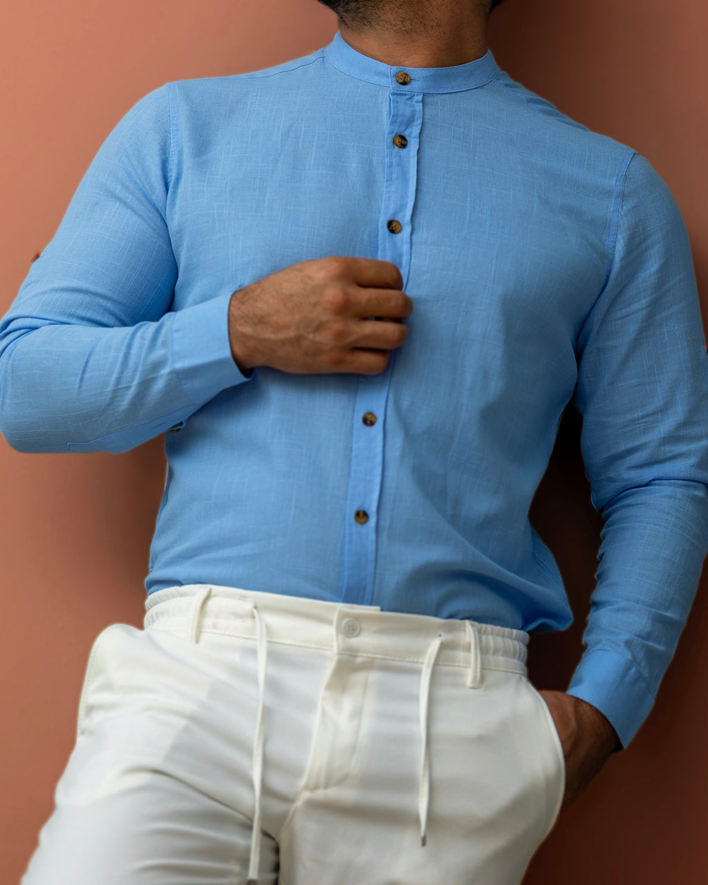 Koszula Męska Lniana Błękitna Slim Fit – Klasyczny Kołnierzyk, Letnia M–2XL