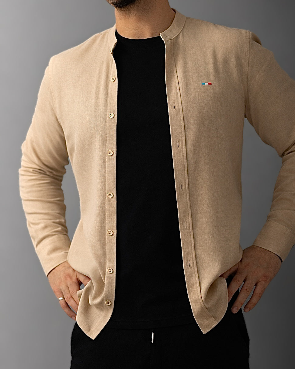KOSZULA MĘSKA BEŻOWA SLIM FIT CASUAL ELEGANCKA M-XXL PAKIET 6 SZT