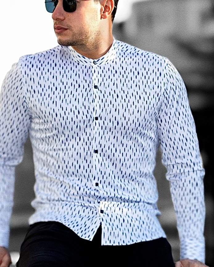 Koszula Męska w Kropki M–3XL Slim Fit 95% Bawełna 5% Elastan Elegancka Casual