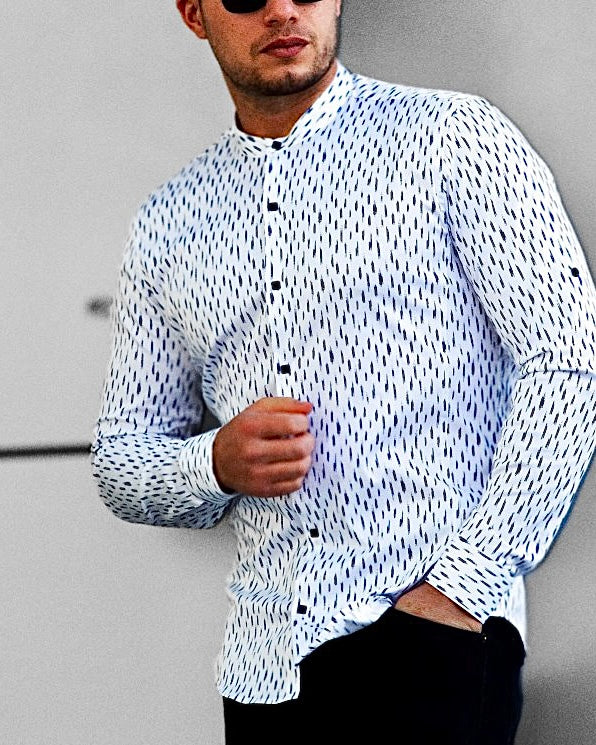 Koszula Męska w Kropki M–3XL Slim Fit 95% Bawełna 5% Elastan Elegancka Casual