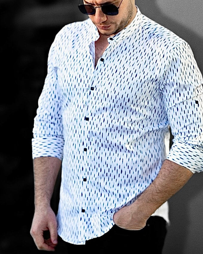 Koszula Męska w Kropki M–3XL Slim Fit 95% Bawełna 5% Elastan Elegancka Casual