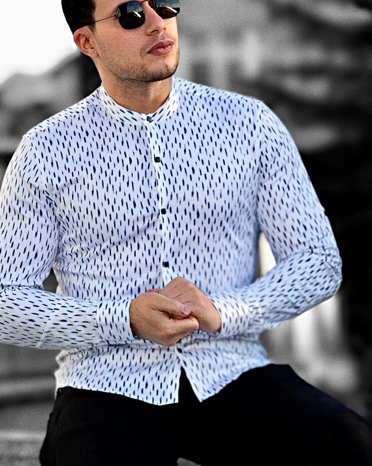 Koszula Męska w Kropki M–3XL Slim Fit 95% Bawełna 5% Elastan Elegancka Casual