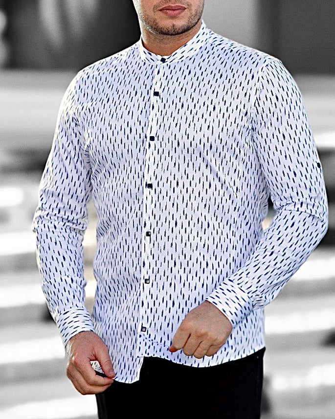 Koszula Męska w Kropki M–3XL Slim Fit 95% Bawełna 5% Elastan Elegancka Casual