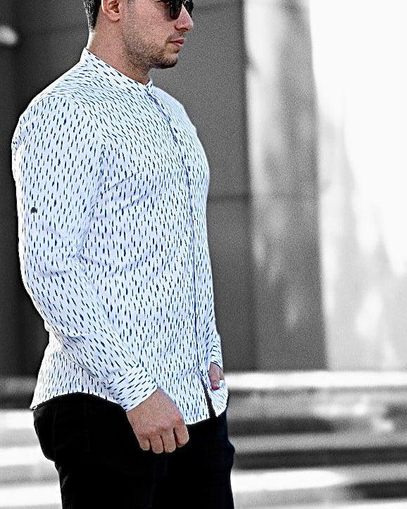 Koszula Męska w Kropki M–3XL Slim Fit 95% Bawełna 5% Elastan Elegancka Casual