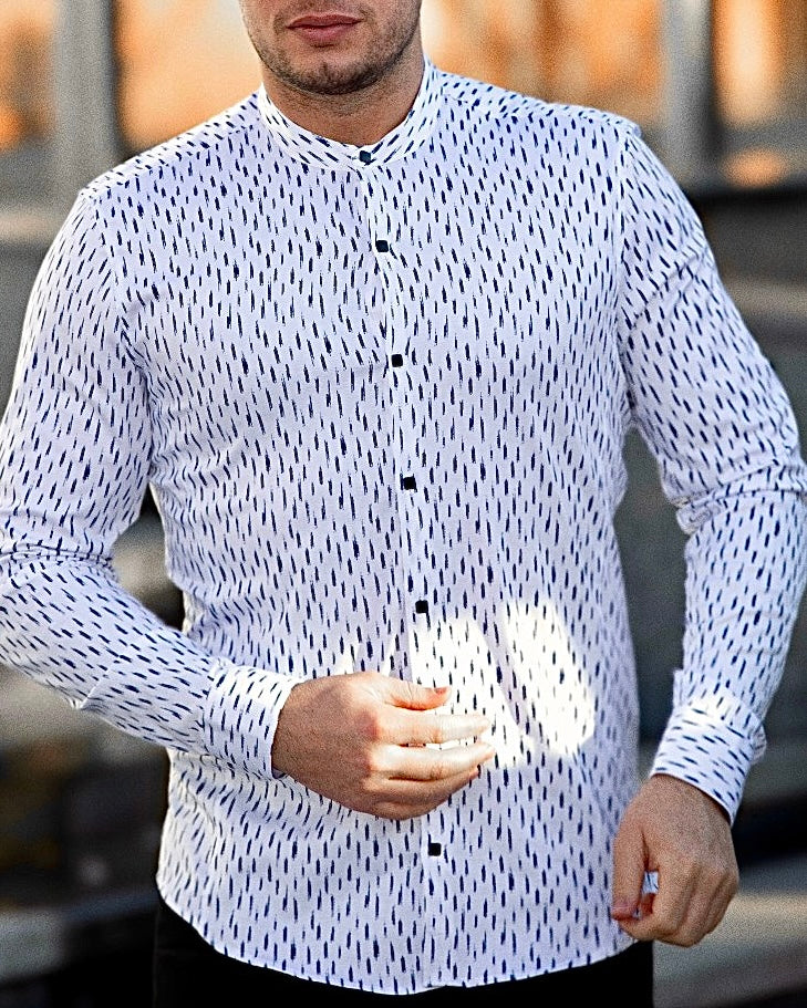 Koszula Męska w Kropki M–3XL Slim Fit 95% Bawełna 5% Elastan Elegancka Casual