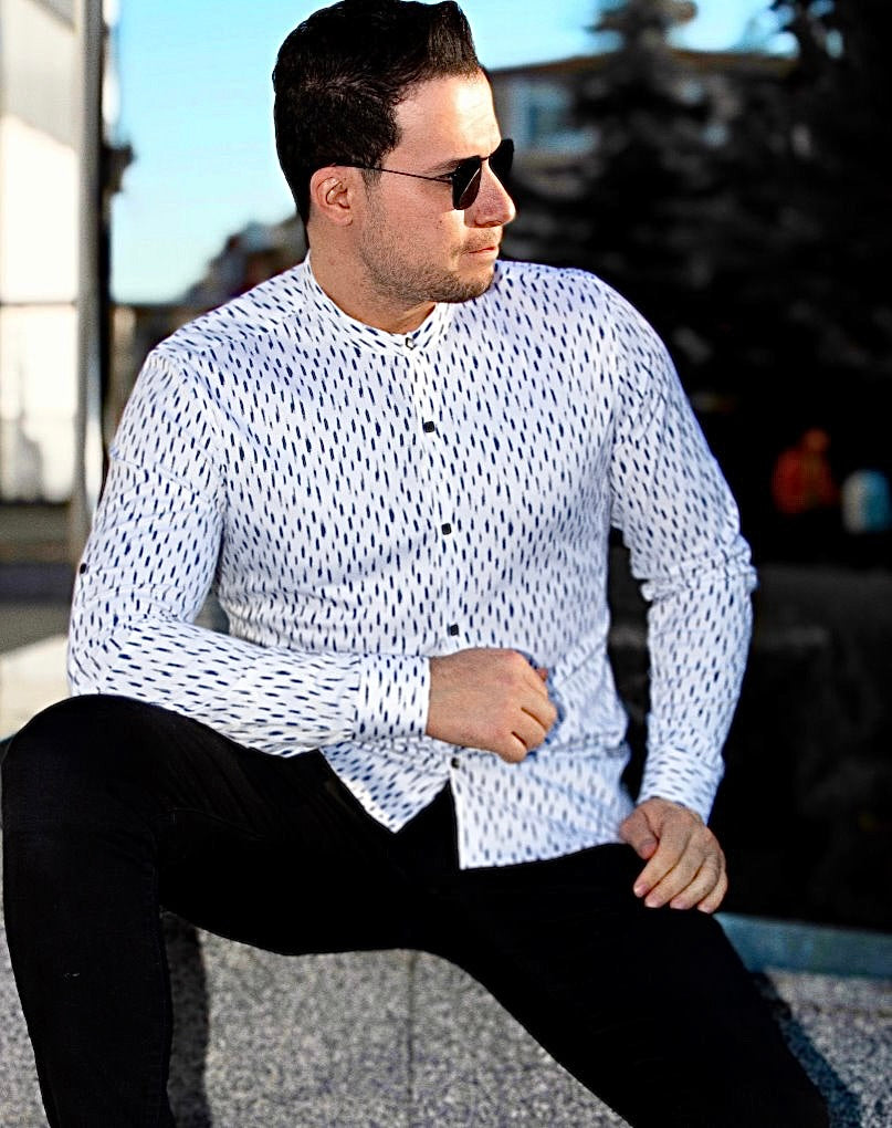 Koszula Męska w Kropki M–3XL Slim Fit 95% Bawełna 5% Elastan Elegancka Casual