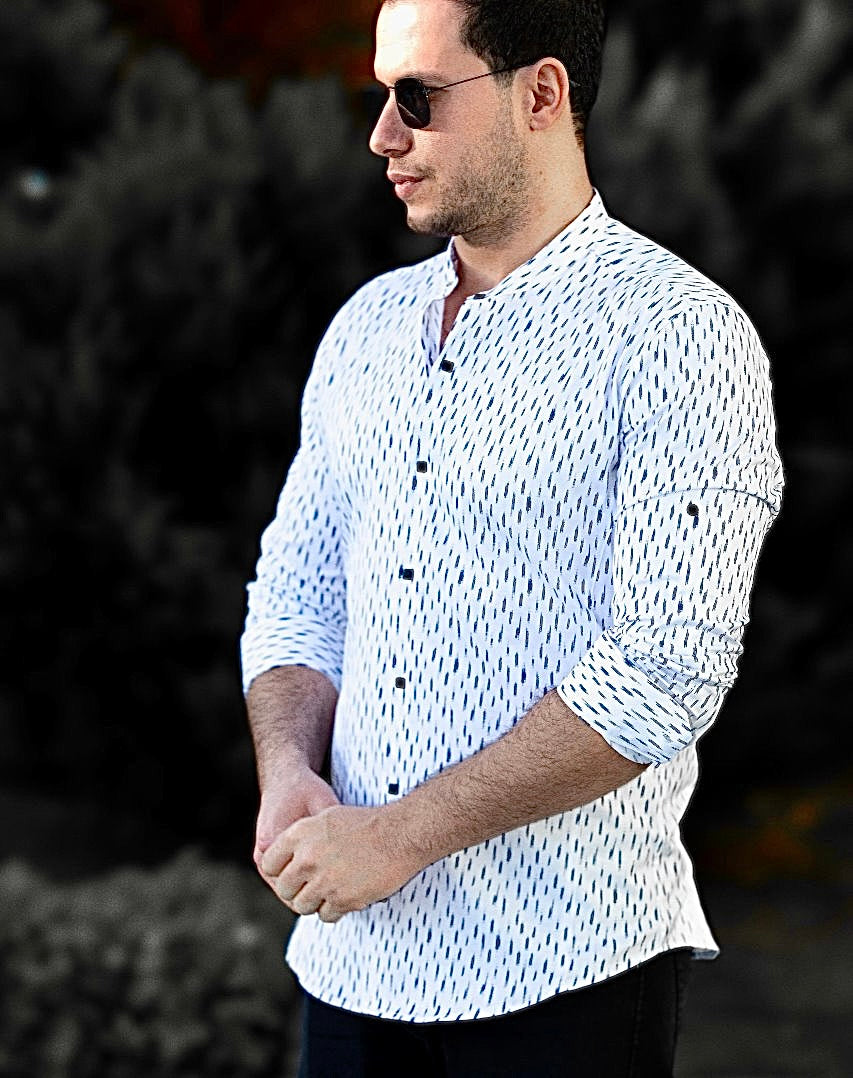 Koszula Męska w Kropki M–3XL Slim Fit 95% Bawełna 5% Elastan Elegancka Casual