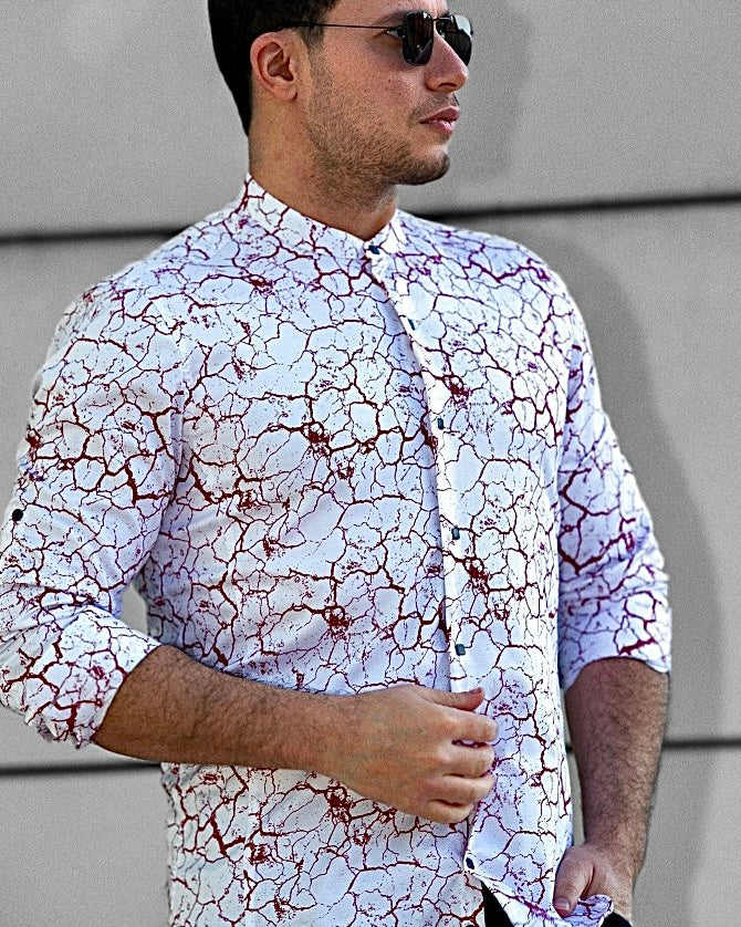 Koszula Męska w Kropki M–3XL Slim Fit 95% Bawełna 5% Elastan Biała Bordowa