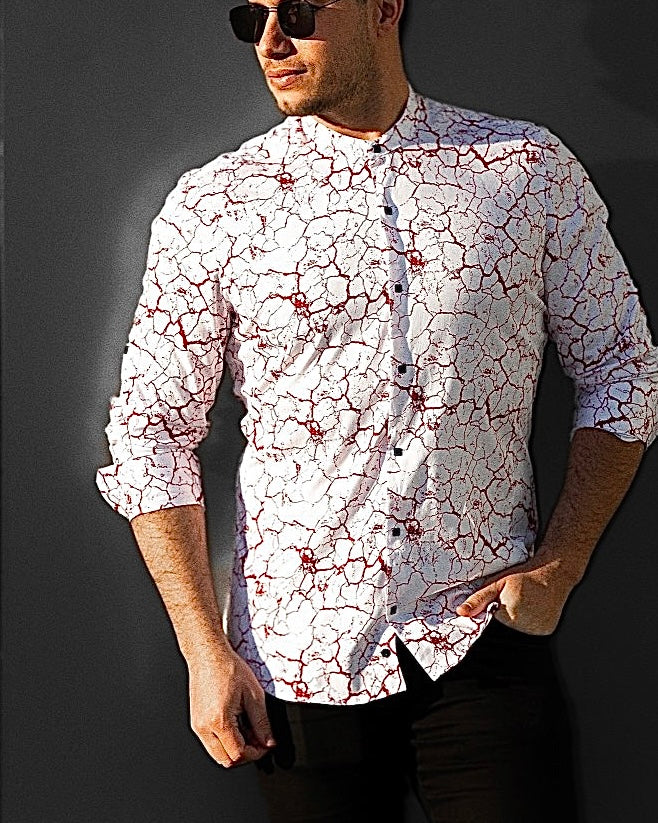 Koszula Męska w Kropki M–3XL Slim Fit 95% Bawełna 5% Elastan Biała Bordowa