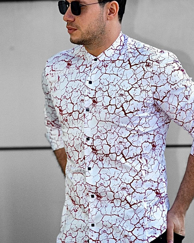 Koszula Męska w Kropki M–3XL Slim Fit 95% Bawełna 5% Elastan Biała Bordowa