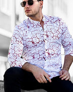 Koszula Męska w Kropki M–3XL Slim Fit 95% Bawełna 5% Elastan Biała Bordowa