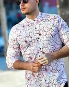 Koszula Męska w Kropki M–3XL Slim Fit 95% Bawełna 5% Elastan Biała Bordowa
