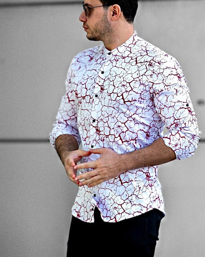 Koszula Męska w Kropki M–3XL Slim Fit 95% Bawełna 5% Elastan Biała Bordowa