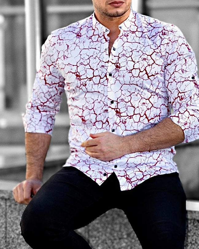 Koszula Męska w Kropki M–3XL Slim Fit 95% Bawełna 5% Elastan Biała Bordowa