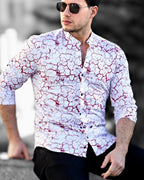 Koszula Męska w Kropki M–3XL Slim Fit 95% Bawełna 5% Elastan Biała Bordowa