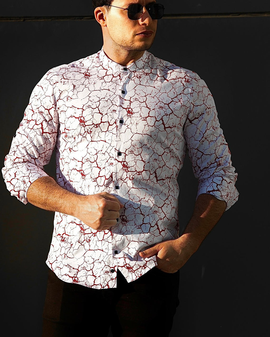 Koszula Męska w Kropki M–3XL Slim Fit 95% Bawełna 5% Elastan Biała Bordowa