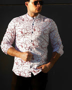 Koszula Męska w Kropki M–3XL Slim Fit 95% Bawełna 5% Elastan Biała Bordowa