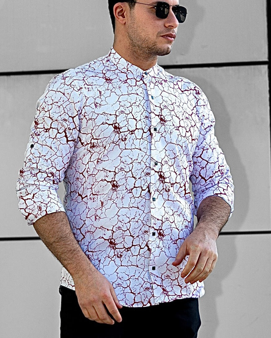 Koszula Męska w Kropki M–3XL Slim Fit 95% Bawełna 5% Elastan Biała Bordowa