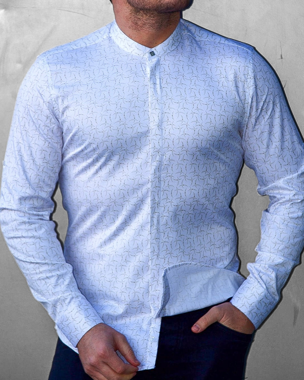 Koszula Męska Biała w Delikatny Wzór M–3XL Slim Fit 95% Bawełna 5% Elastan