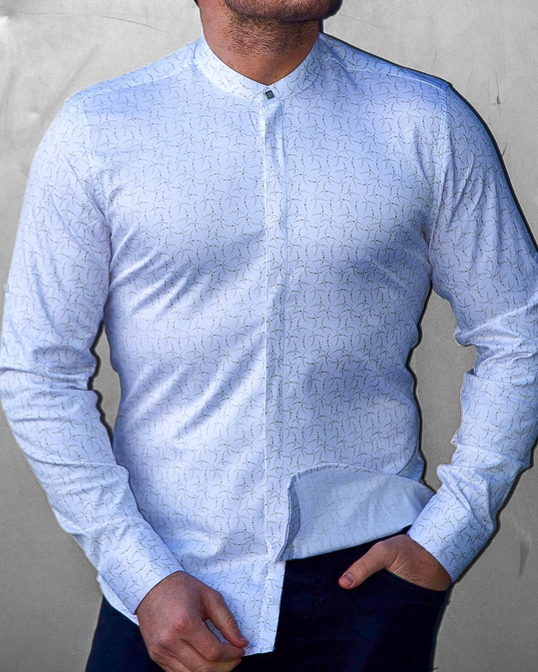 Koszula Męska Biała w Delikatny Wzór M–3XL Slim Fit 95% Bawełna 5% Elastan