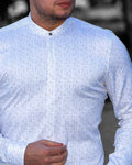 Koszula Męska Biała w Delikatny Wzór M–3XL Slim Fit 95% Bawełna 5% Elastan