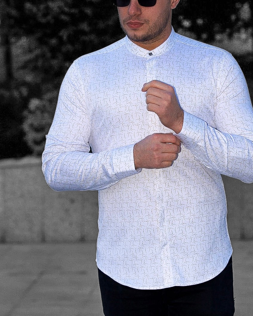 Koszula Męska Biała w Delikatny Wzór M–3XL Slim Fit 95% Bawełna 5% Elastan