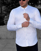 Koszula Męska Biała w Delikatny Wzór M–3XL Slim Fit 95% Bawełna 5% Elastan