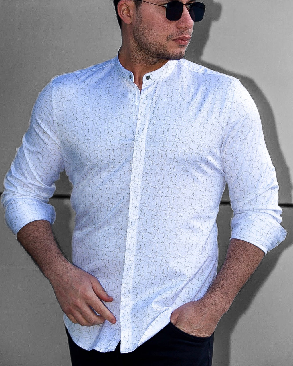 Koszula Męska Biała w Delikatny Wzór M–3XL Slim Fit 95% Bawełna 5% Elastan