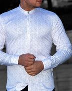 Koszula Męska Biała w Delikatny Wzór M–3XL Slim Fit 95% Bawełna 5% Elastan