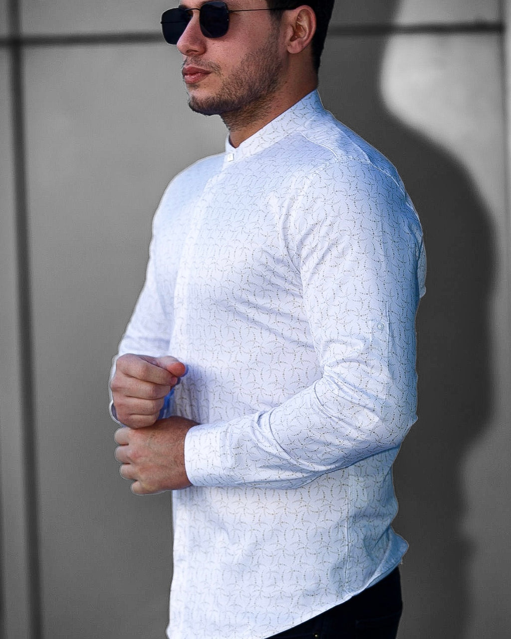 Koszula Męska Biała w Delikatny Wzór M–3XL Slim Fit 95% Bawełna 5% Elastan