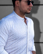 Koszula Męska Biała w Delikatny Wzór M–3XL Slim Fit 95% Bawełna 5% Elastan