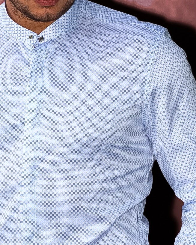 Koszula Męska Jasnoniebieska w Drobny Wzór M–3XL Slim Fit 95% Bawełna 5% Elastan