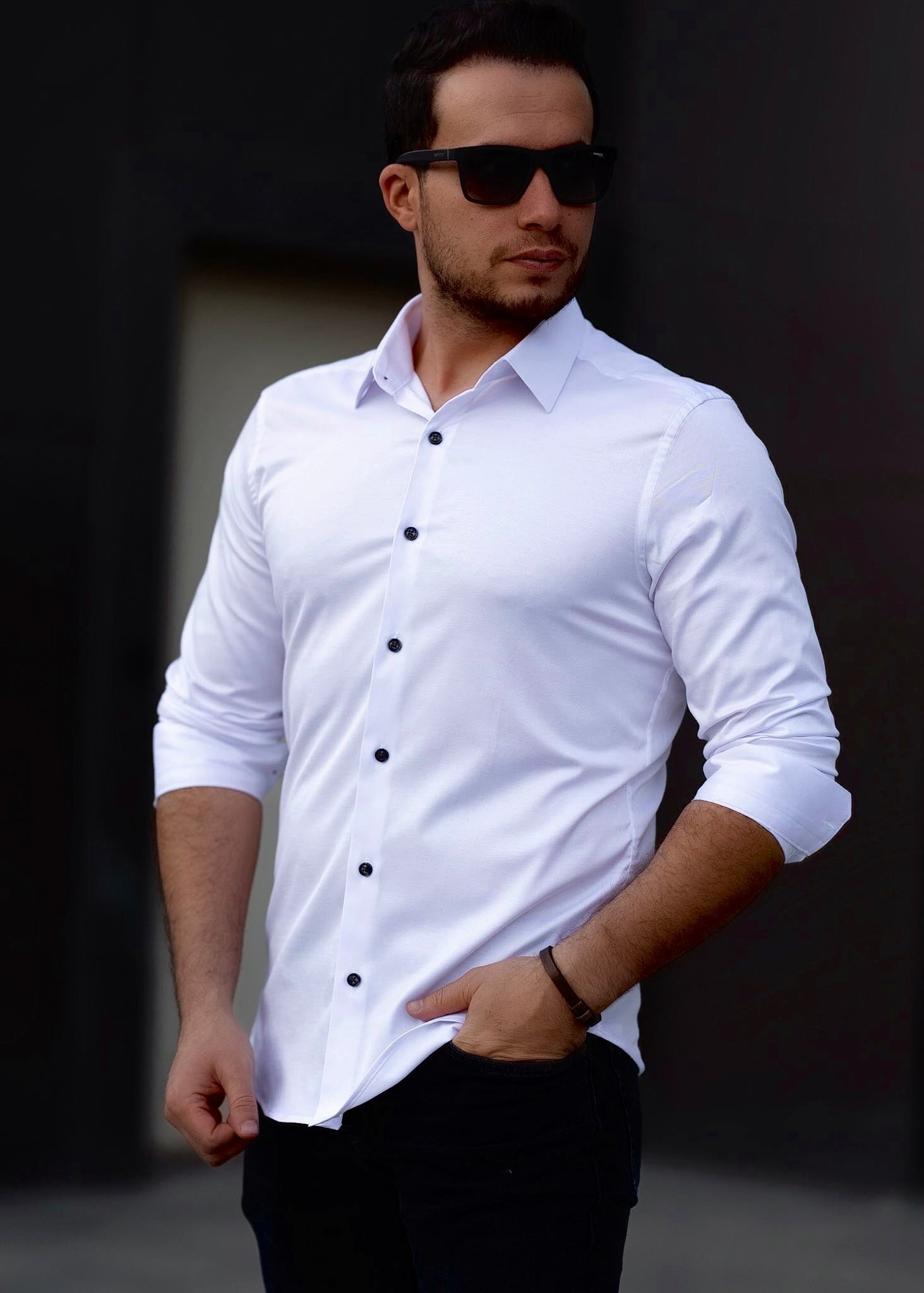 Koszule slim ELASTAN gładkie M-L-XL