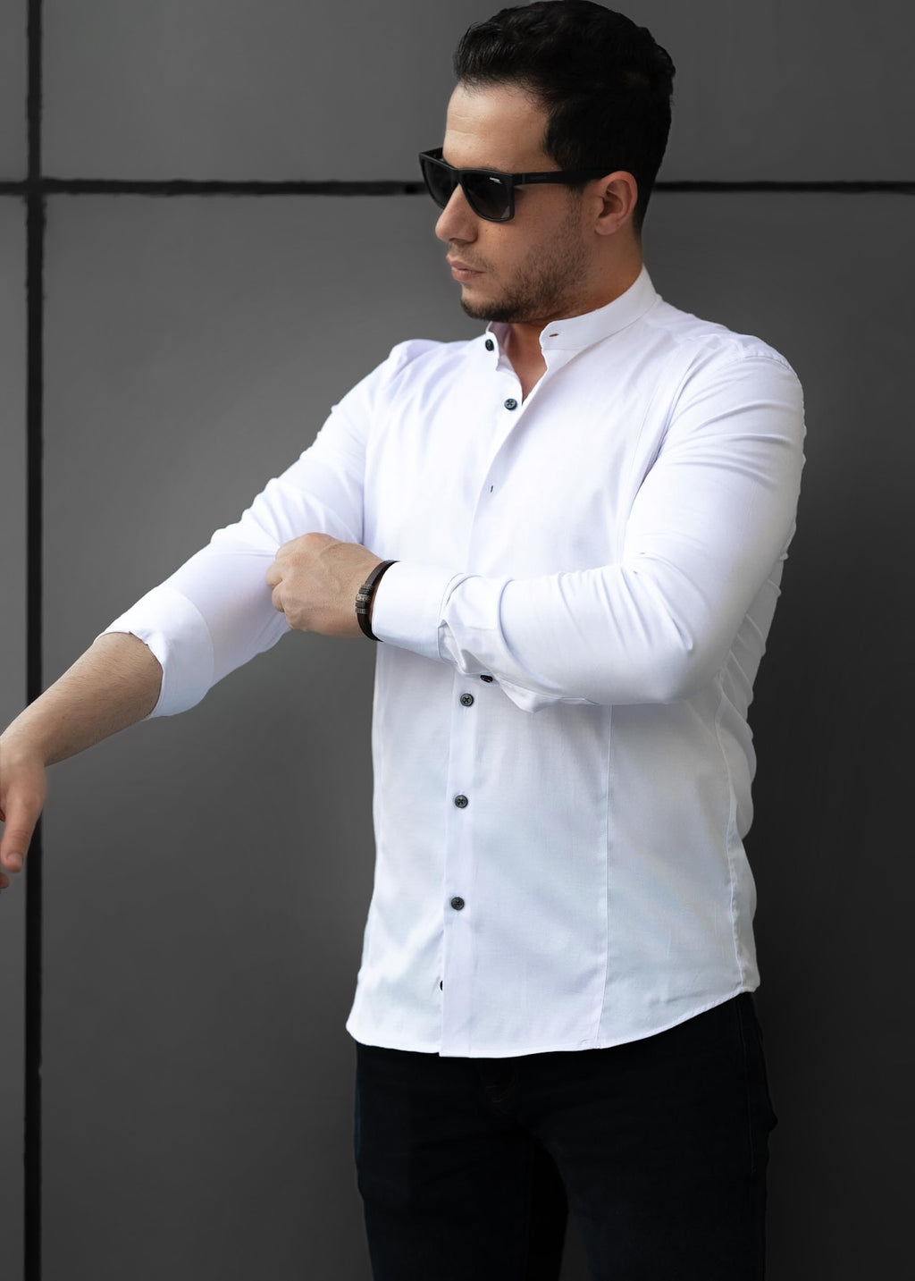 Biała koszula męska ze stójką slim fit 95% bawełna 5% lycra S-2XL pakiet 5 szt.