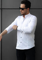 Biała koszula męska ze stójką slim fit 95% bawełna 5% lycra S-2XL pakiet 5 szt.