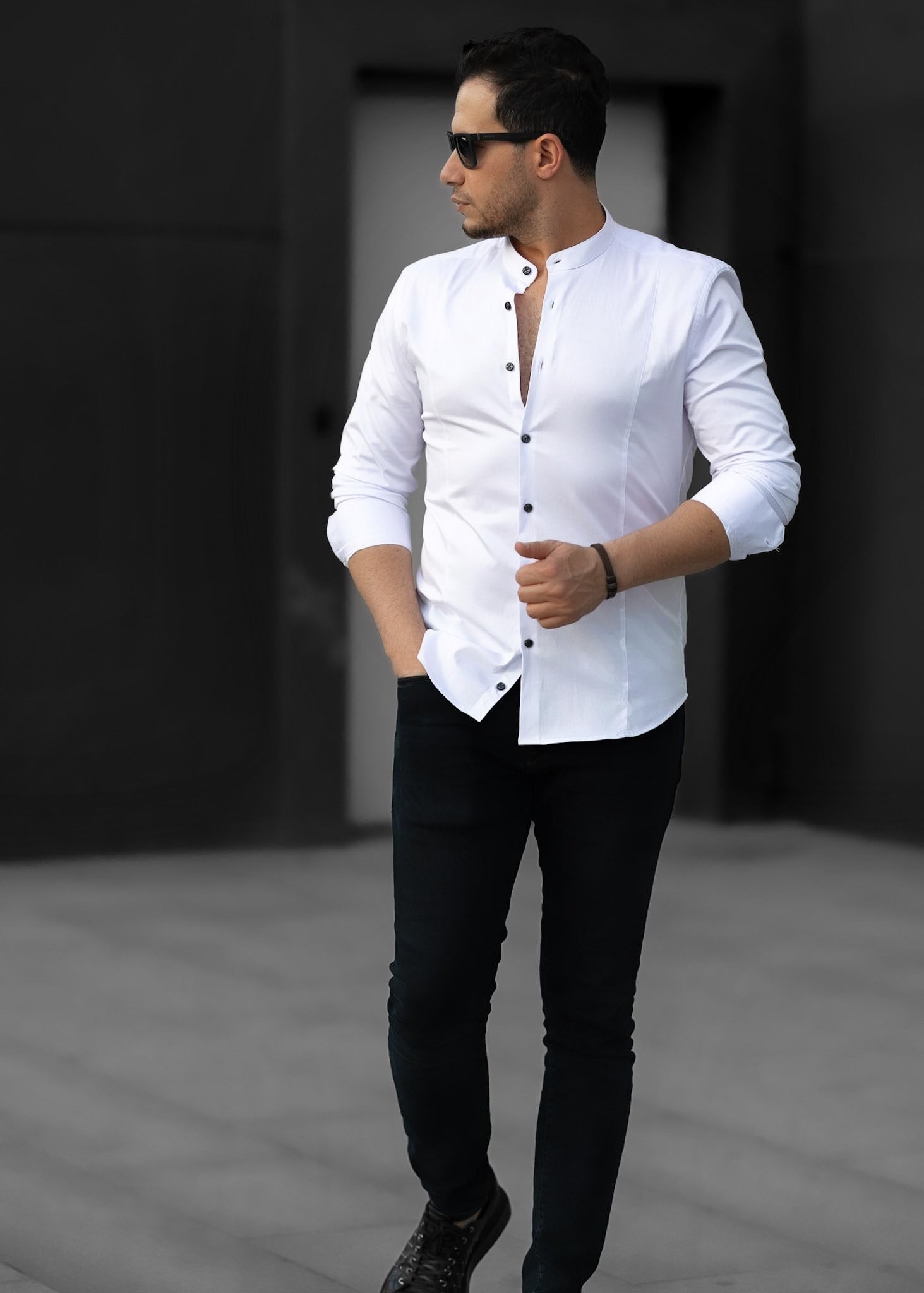 Biała koszula męska ze stójką slim fit 95% bawełna 5% lycra S-2XL pakiet 5 szt.